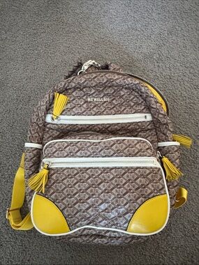 MZ Wallace Brown Mini Quilted Backpack with Yellow Accents